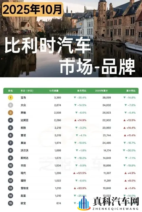 欧洲车市  比利时2025年10月：中国车企1620台-1