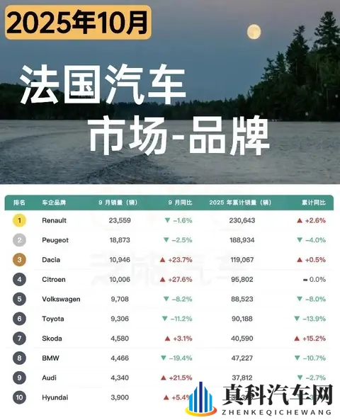 欧洲车市  法国2025年10月：汽车市场回暖 ，比亚迪和名爵销量暴涨-1