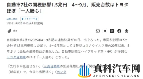 美国关税重创日本七大车企 半年额外支出达15万亿日元-3