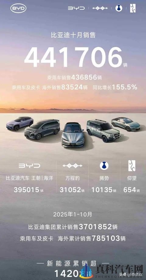 九大汽车集团10月销量,上汽破45万,比亚迪破44万,吉利破307万-3