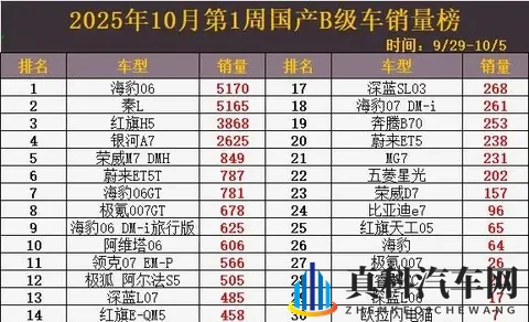 B级车大洗牌！海豹06夺冠，比亚迪老牌车型跌出前20-3
