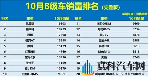 得B级车者得天下！10月销量：新能源大败，雅阁第5，Model 3第16！-1