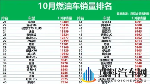又是大胜！10月燃油车销量排行：超30款破万，帕萨特第10，皓影28-2